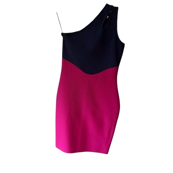 ALIEVA IRA TWO TONE BANDAGE Navy and Pink One-Shoulder Bodycon Mini Dress Size L - Picture 4 of 11
